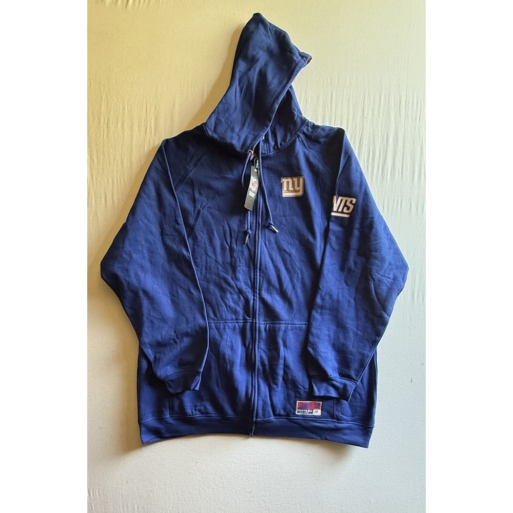 MAJESTIC Hoodie Zip Up Mens 4XLT Blue New York‎ Giants NFL Logo NWT Big Tall Fit